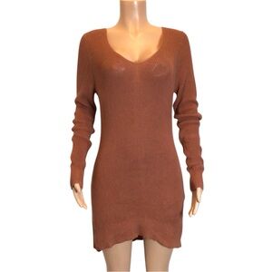 Old Navy Ribbed Sweater Dress L Rust Orange Knit Bodycon High Low Hem Fall Cozy.